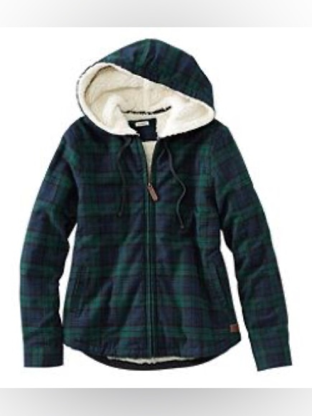 L. L. Bean Women's Scotch Plaid Flannel Sherpa-Lined Full Zip Hoodie sweater Sm